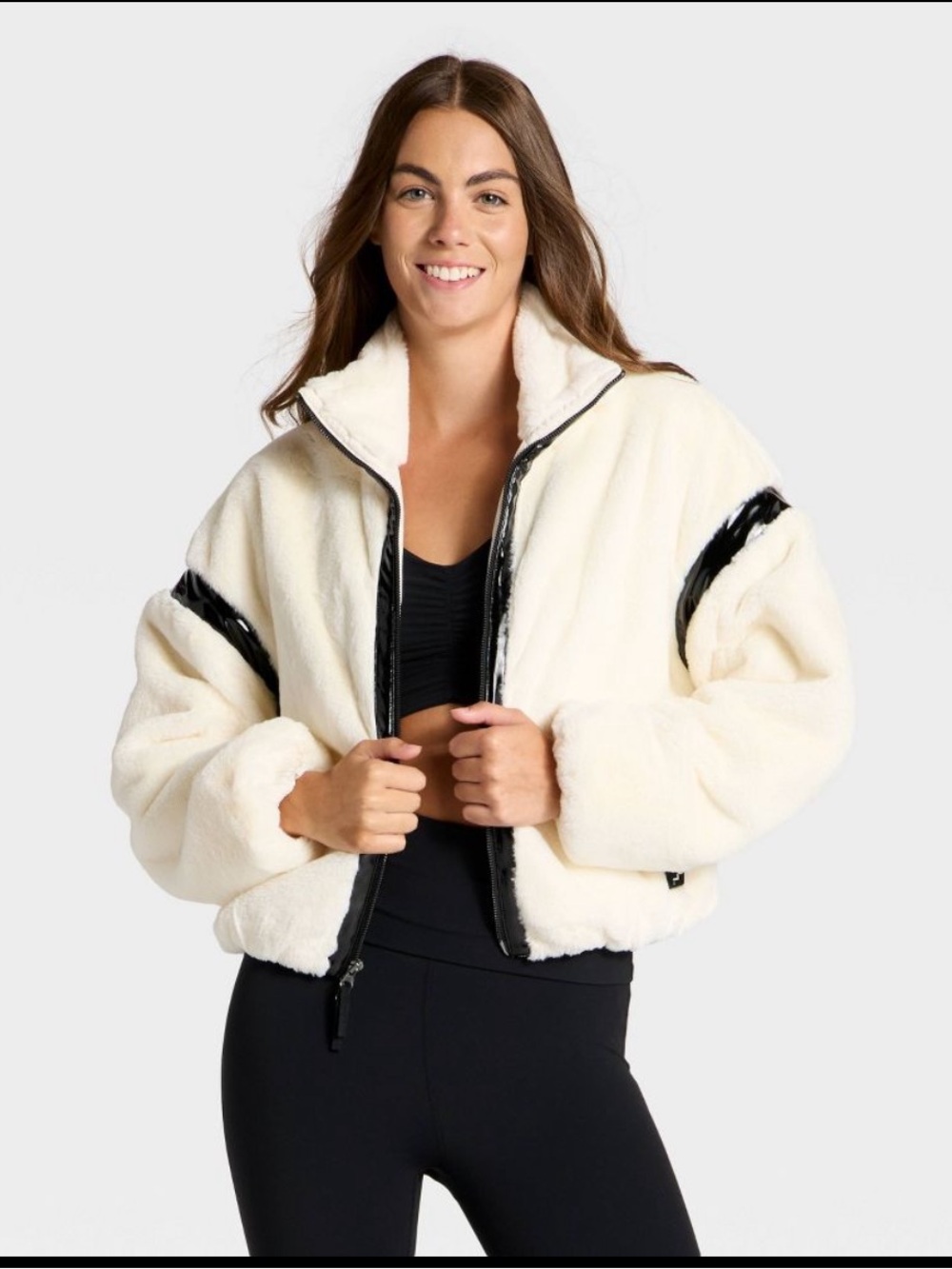 Women's Faux Fur  Zip Jacket with Black Trim M NWT